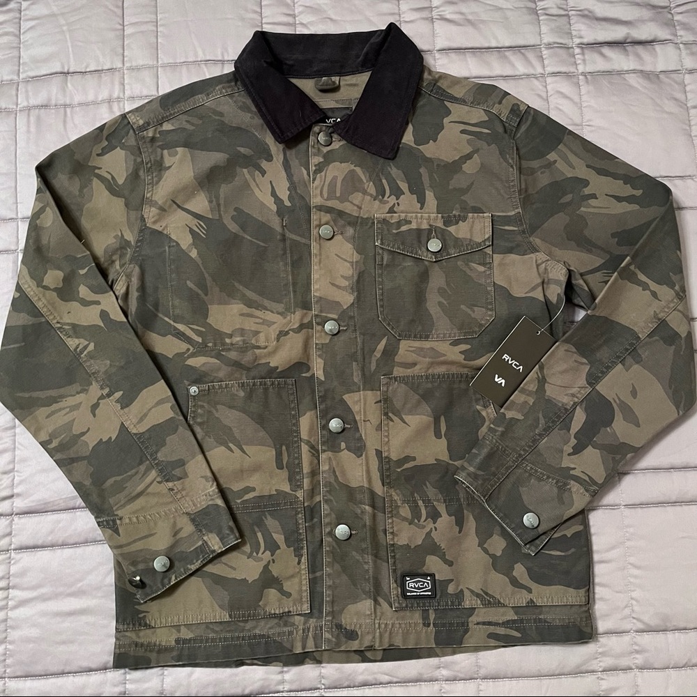 RVCA Mens Chore Jacket Green Camo Black Size Small
